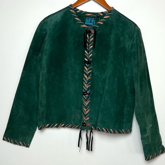 Vintage Jackets & Blazers - Vintage Santa Fe Recreations Womens Southwest Aztec Leather Jacket Sz L